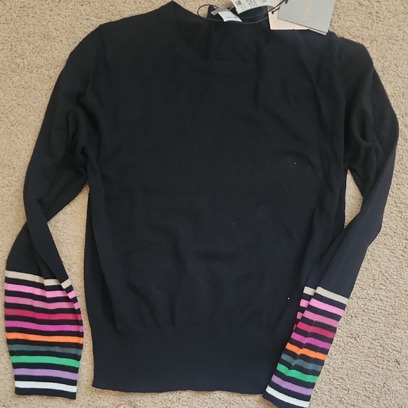 Black Sweater with Colorful Striped Sleeves - Picture 2 of 3